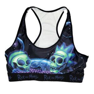 Rick and Morty Sports Bra Girls Youth XL Black Skulls Universe Racerback Padded